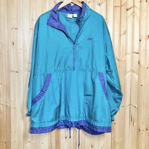 Vintage BIKE Pullover Windbreaker 1/2 Zip Kangaroo Pocket Sz XL Turquoise Teal